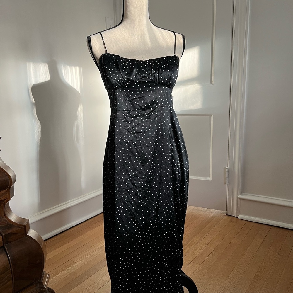 Zara Black Polka Dot Maxi Dress with White Dots